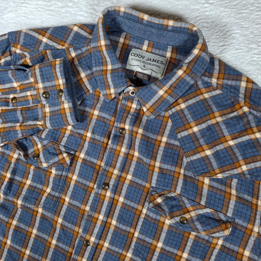 Cody James Western Mens XL Blue Plaid L/S Snap Button Up Cotton Shirt